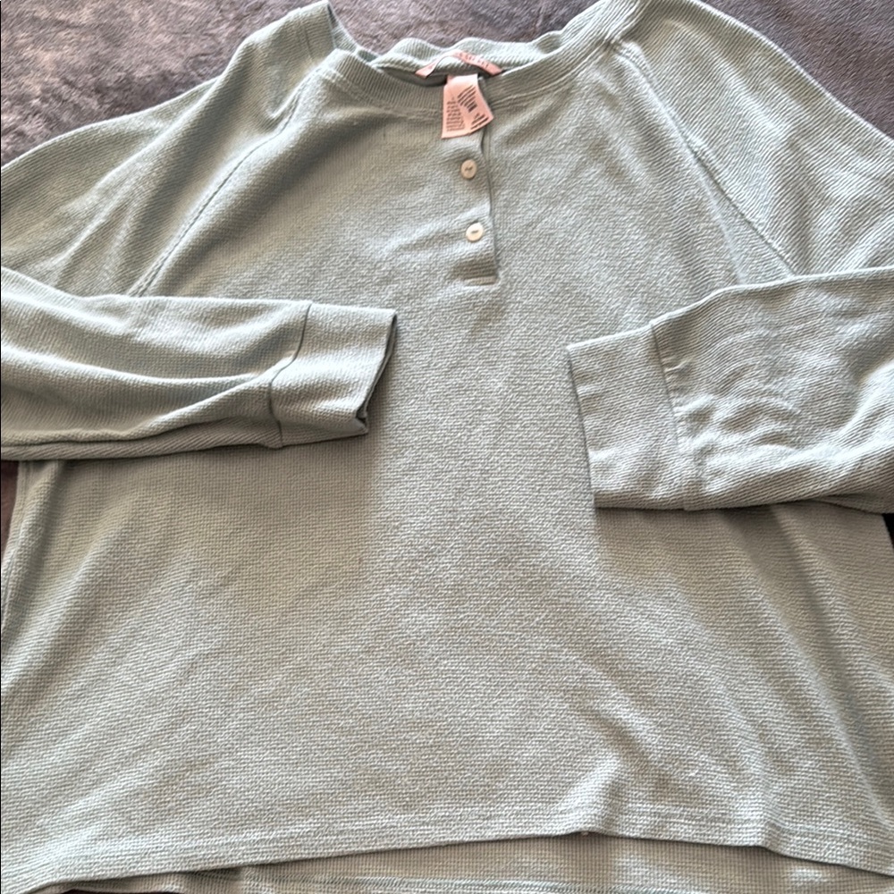 Light Green Long Sleeve Henley Top